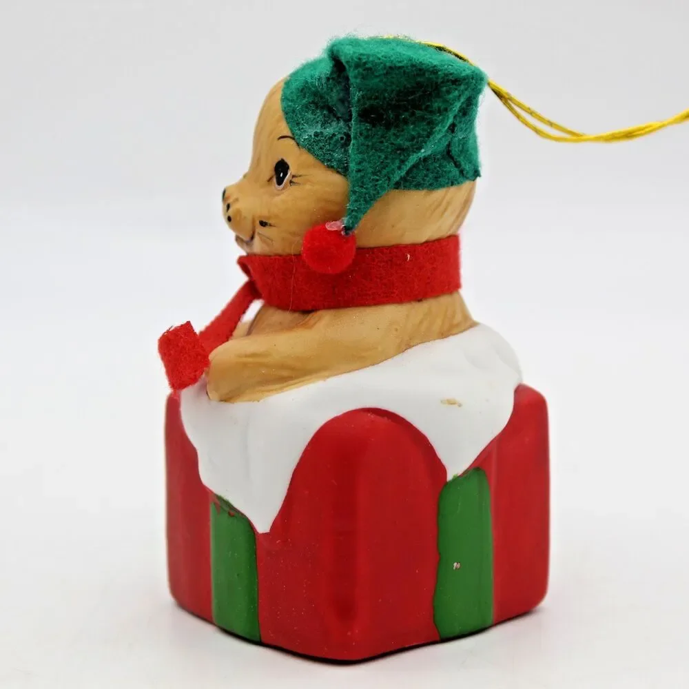 Holly Bells Porcelain Kitty Cat Bell Ornament Vintage 1986 Original Box b
